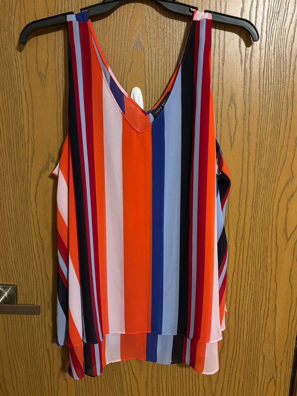 Multi-Stripe V-Neck Sleeveless Top - Orange/Blue/Red